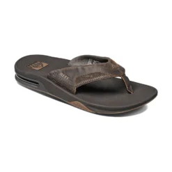 Slipper Reef Men Leather Fanning Dark Brown